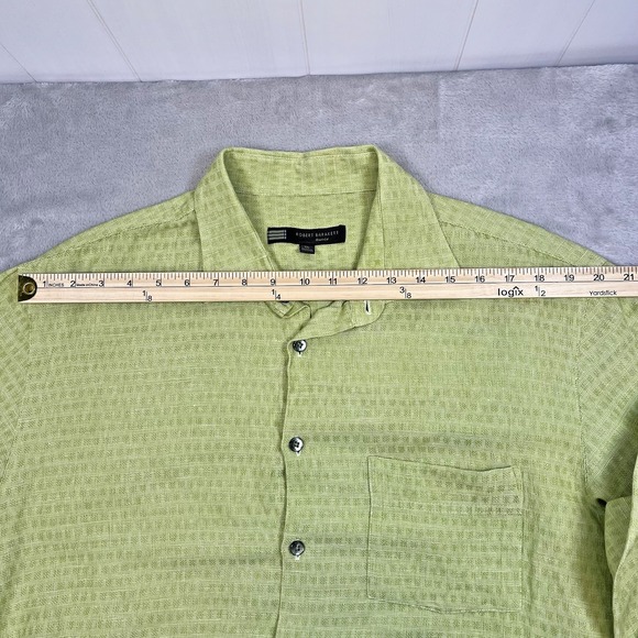 Robert Barakett Mens Shirt Size XL Linen Blend Chartreuse Casual Vacation - Picture 7 of 9
